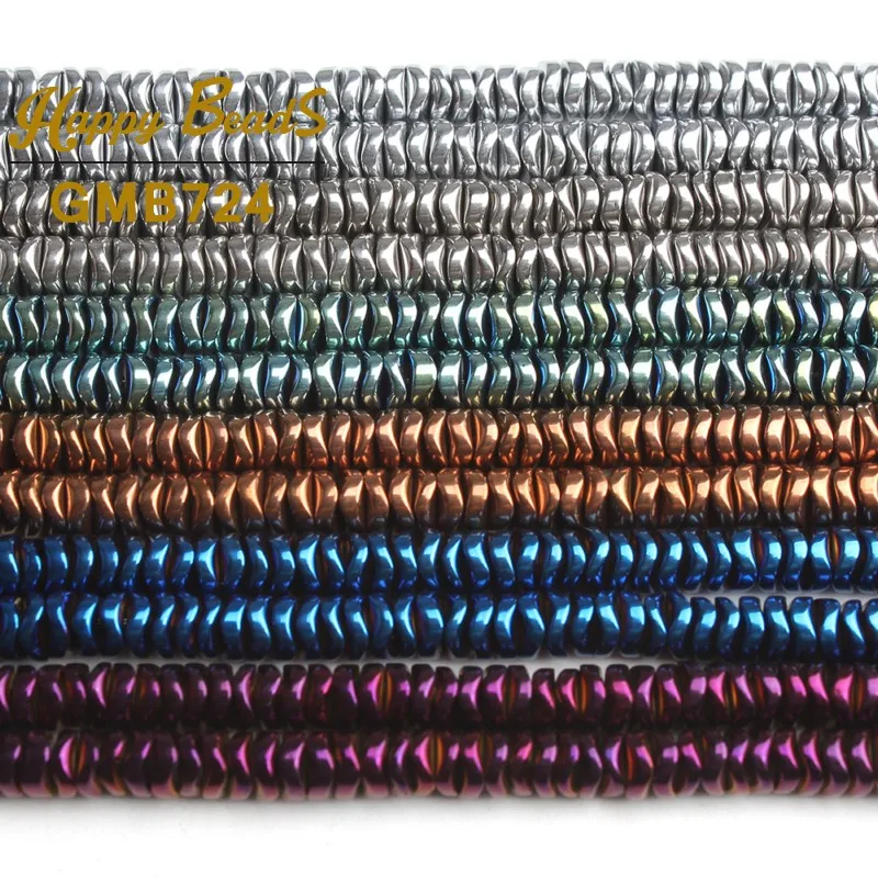 4mm Natural Hematite Stone Beads Purple/Cyan/Silver Plated Flat Loose Spacer Beads For Jewelry Making DIY Bracelets Necklace 15\