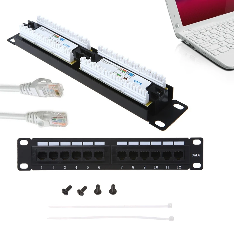 Cat6 12 Port RJ45 Patch Panel UTP LAN Network Adapter Cable Connector