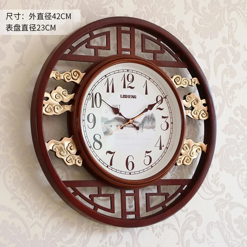 Wall Clock Living Room New Chinese Solid Wood Art Silence Household Clock Simple Wall Clock Quartz Clock