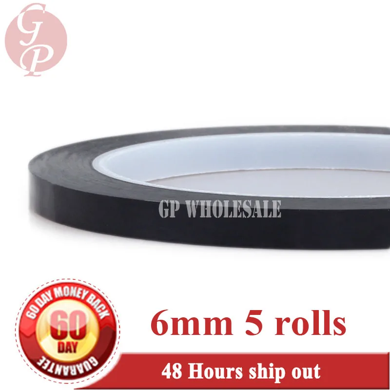 5 Rolls (6mm*66M*0.06mm) Transformer Insulation PET Anti-Flame High Temperature Adhesive Mylar Tape BLACK