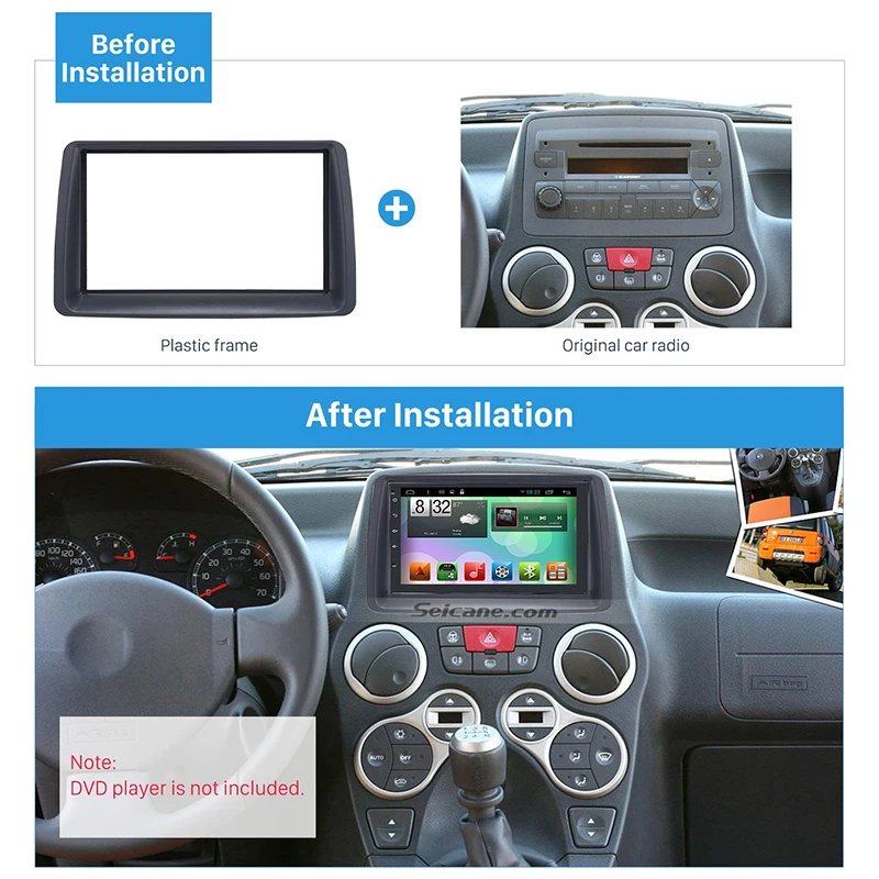 Seicane Double Din Car Radio Fascia Frame Dash Trim Kit di installazione per 2003-2012 FIAT PANDA Car Styling adattatore stereo automatico