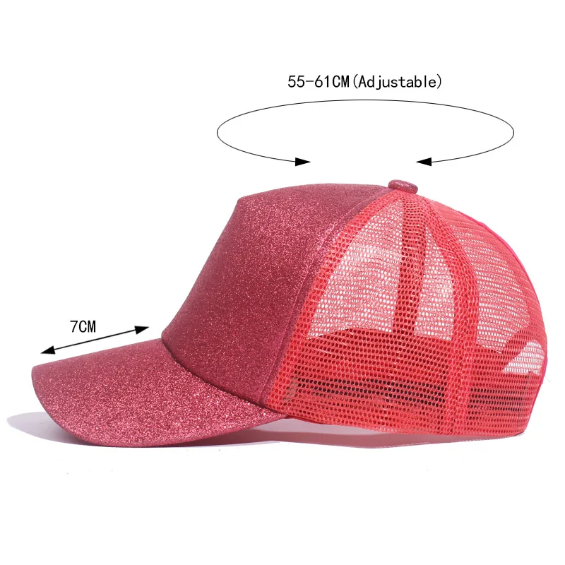 Glitter Ponytail Baseball Cap Women Snapback Summer Mesh Hat Female Messy Bun Hats Casual Adjustable Streetwear Hip Hop Cap 2019