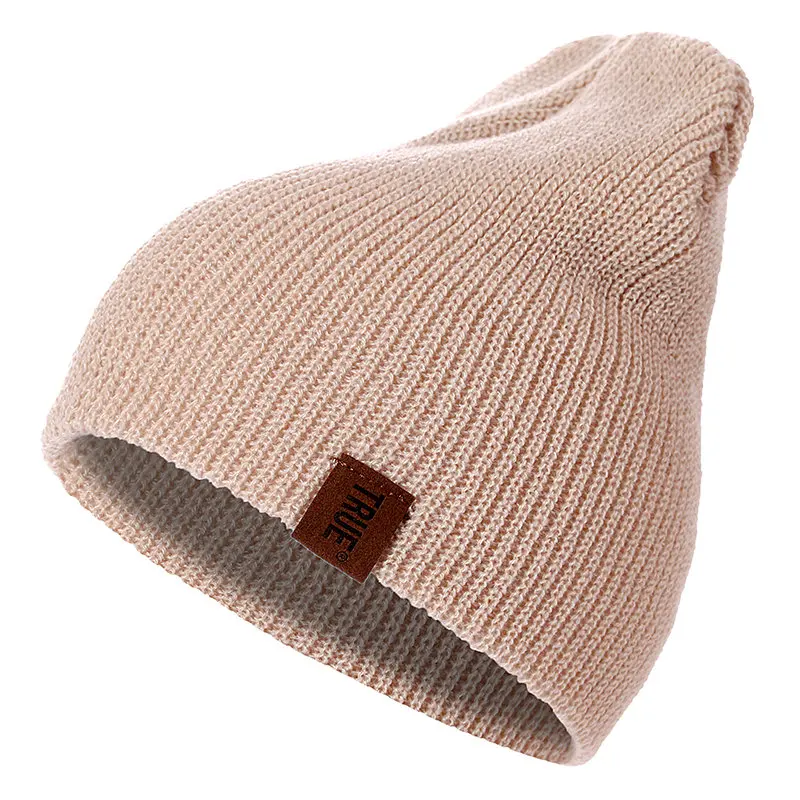 7 Colors PU Letter True Casual Beanies for Men Women Girl Boy Fashion Knitted Winter Hat Solid Hip-hop Skullies Hat Unisex Cap