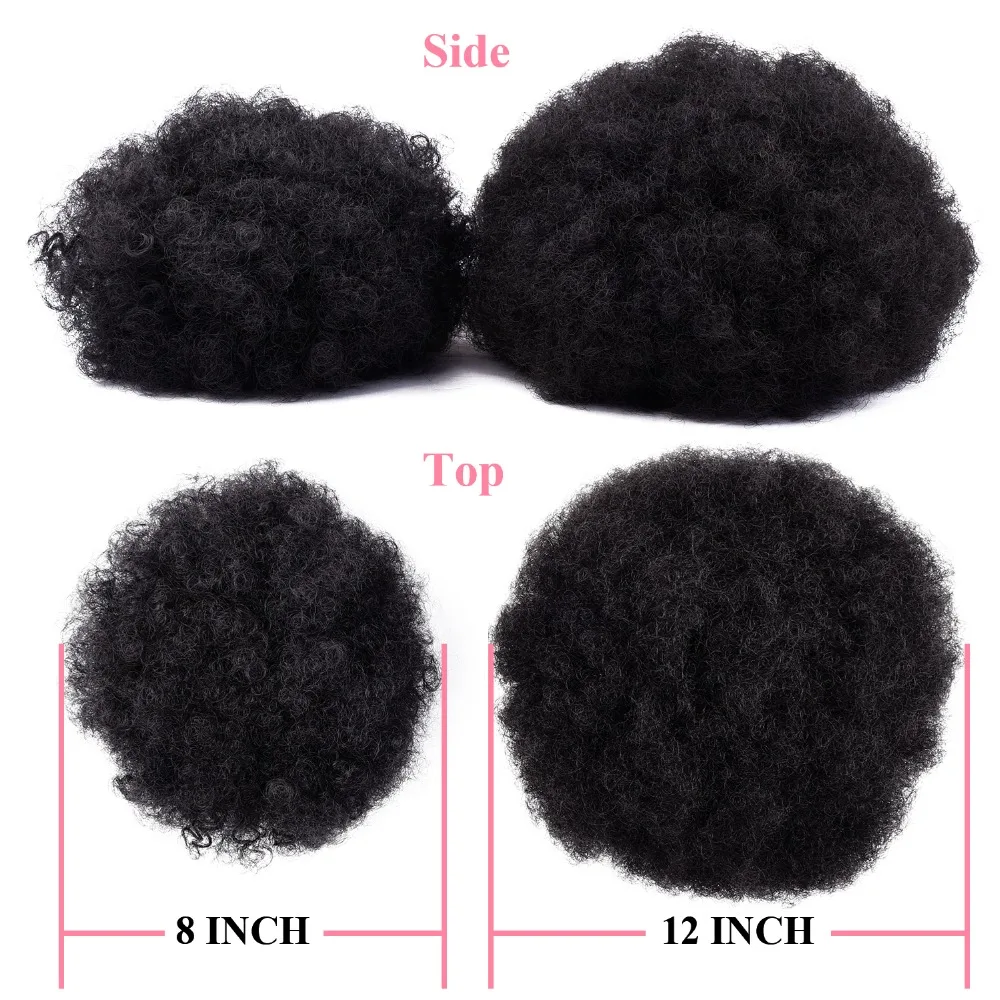 Silike-Sintético Curto Afro Puff Cabelo Bun, Alta Temperatura, Urdidura De Cordão, Cauda De Pônei, Grampo na Extensão Do Cabelo, Cabelo Encaracolado