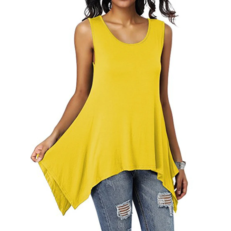 Summer Womens Sleeveless Solid Vest Irregular Casual Holiday Blouse Tops T-shirt