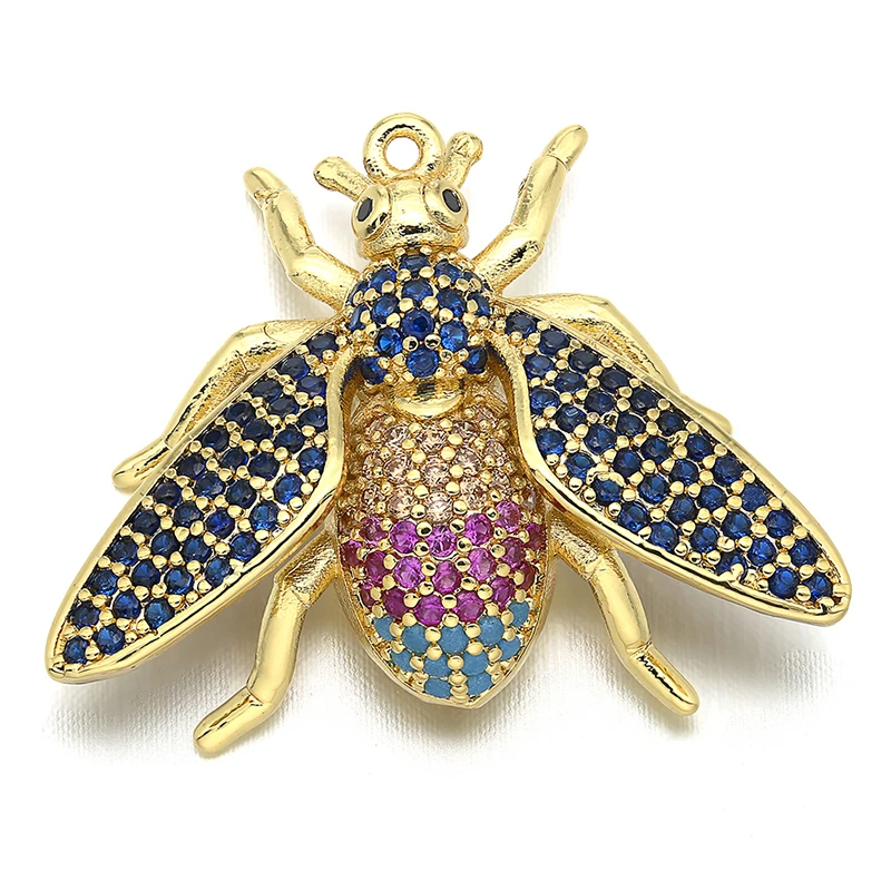 28*22mm Best Quality Brass Cubic Zirconia Beetle Charms Pendants for Diy Jewelry Findings, Hole: 1mm, Model: VD297