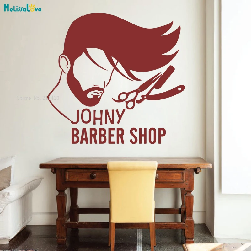 Personalised Barber Shop Long-haired Whiskers Man Wall Sticker Decals Decor Vinyl Self-adhesive Home Art Murals Poster YT1209