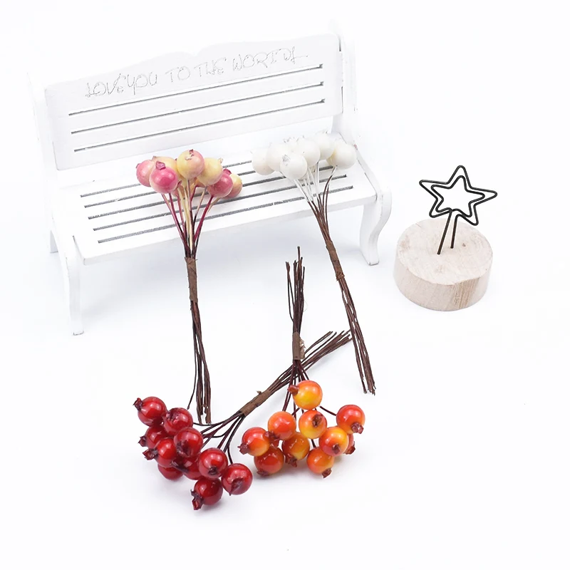 20pcs PE Cherry Fruit Artificial Plants DIY Gifts Box Christmas Decorations for Home Scrapbooking Decorative Flowers Wreaths