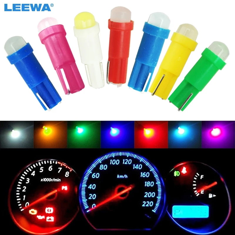 LEEWA 50pcs T5 COB Led Ceramic Dashboard Gauge Instrument Wedge Base Car Auto Side Wedge Light Lamp Bulb 12V White/Blue/Red