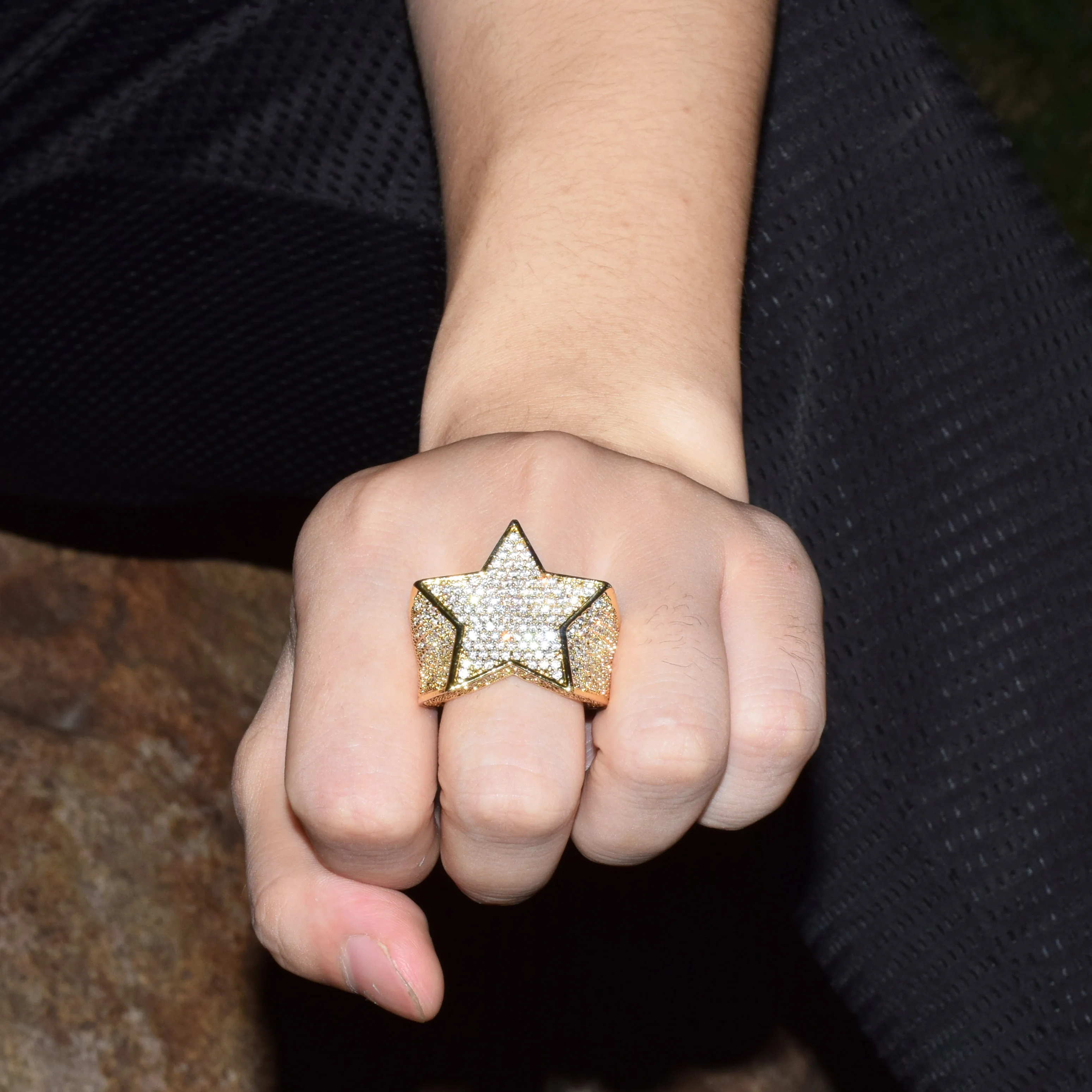 Bubble Letter Men Star Rings Charm Gold Color Full Zircon Fashion Hip Hop Rock Jewelry Bague Homme