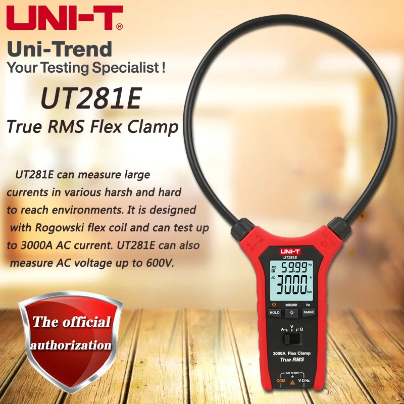 UNI-T UT281E True RMS Flex Clamp; 3000A AC True RMS Flexible Clamp Meter, Resistance/Frequency/Inrush current measurement