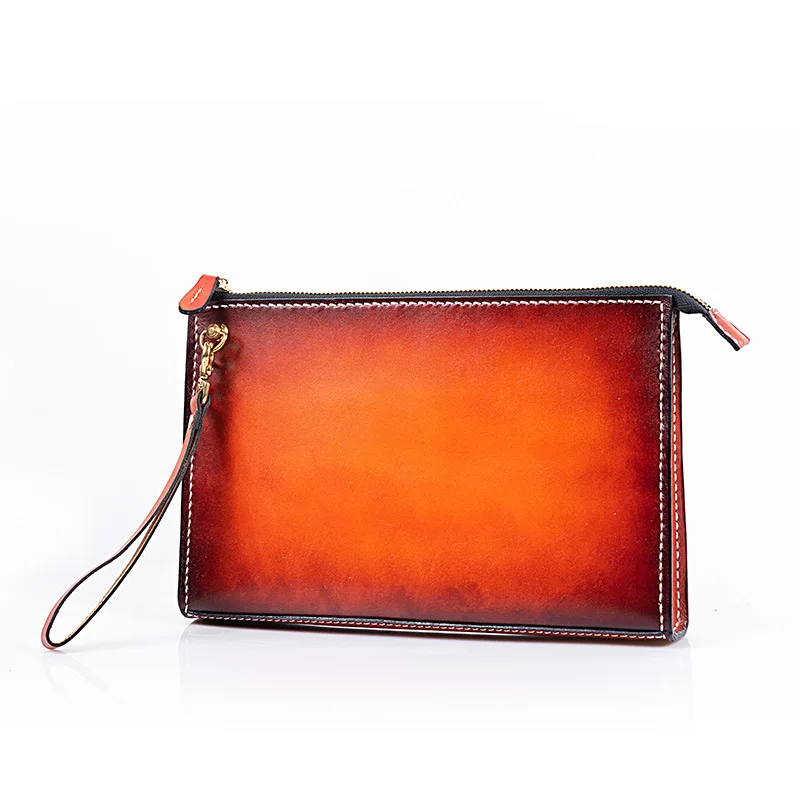 

Special Offer Cheap Handmade Women Men Vegetable Tanned Leather Bag Money Holder Clutch Purse Clutches Cow Lerther Envelope