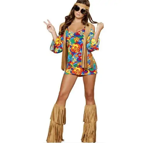 FREE SHIPPING New 2016 Ladies 80s Retro Hippie Go Go Girl Disco Costume Fancy Dress Hen Xmas Party size