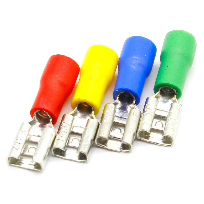 FDD1-187 Female Insulated Electrical Crimp Terminal for 22-16 AWG Connectors Cable Wire Connector 100PCS/Pack FDD1.25-187 FDD