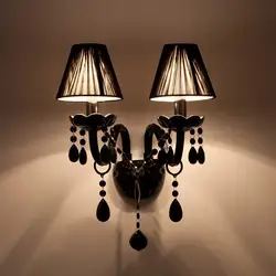 American Entrance Balck glass Wall light fixture E14*2 Modern Crystal wall sconce Corridor Bedside Wall Lamp Ktv Bar Arandela