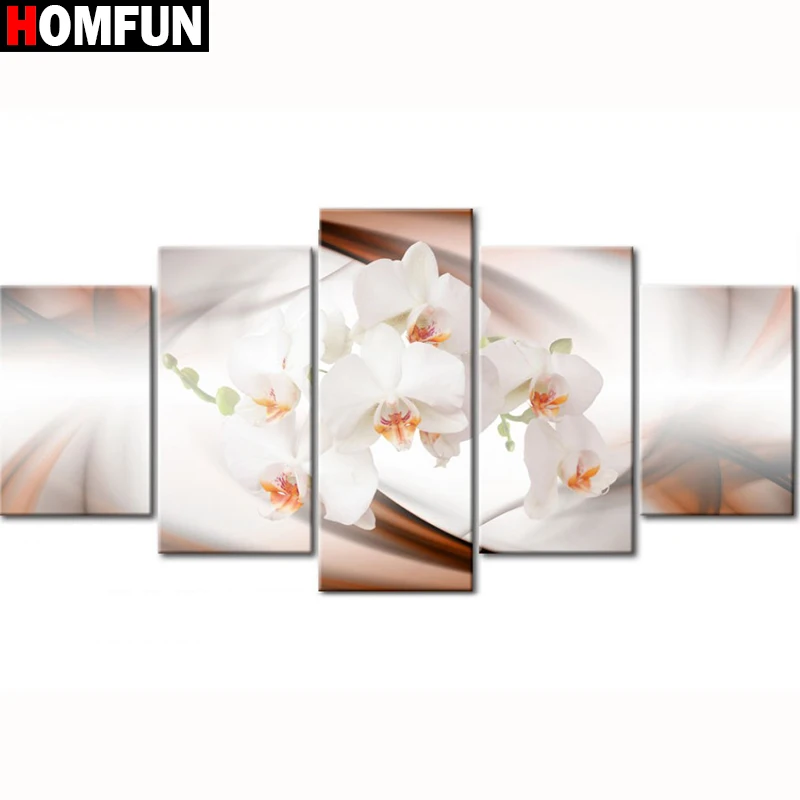

Набор для алмазной вышивки HOMFUN, картина «цветок орхидея», набор из 5 квадратных/круглых алмазных картин, 5D декор, «сделай сам»