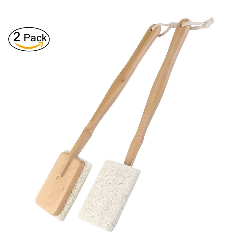 

TREESMILE 2PCS Bath brush Back Exfoliating Long Handle Loofah With Wooden Body Massage Brush Loofah Bathing Body Brush D45