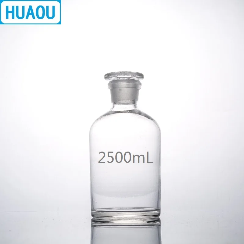 HUAOU 2500mL Narrow Mouth Reagent Bottle 2.5L Transparent Glass with Ground in Glass Stopper Laboratory Chemistry Equipment