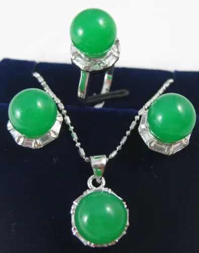 hot sell new - Fast SHIPPINGJewelry green stone pendant necklace ring earring sets +Fast Chain (A0511)