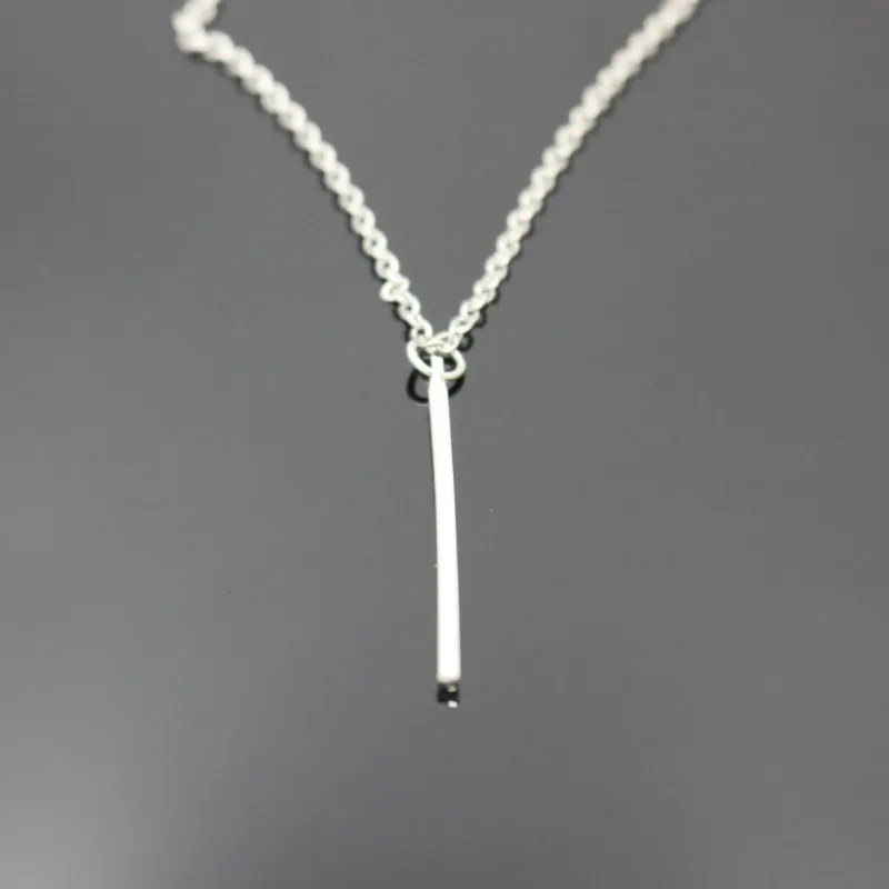 New Simple Classic Fashion Stick Pendant Necklace Chain Square Copper Collares Long Strip Charm Bar Jewelry for Women