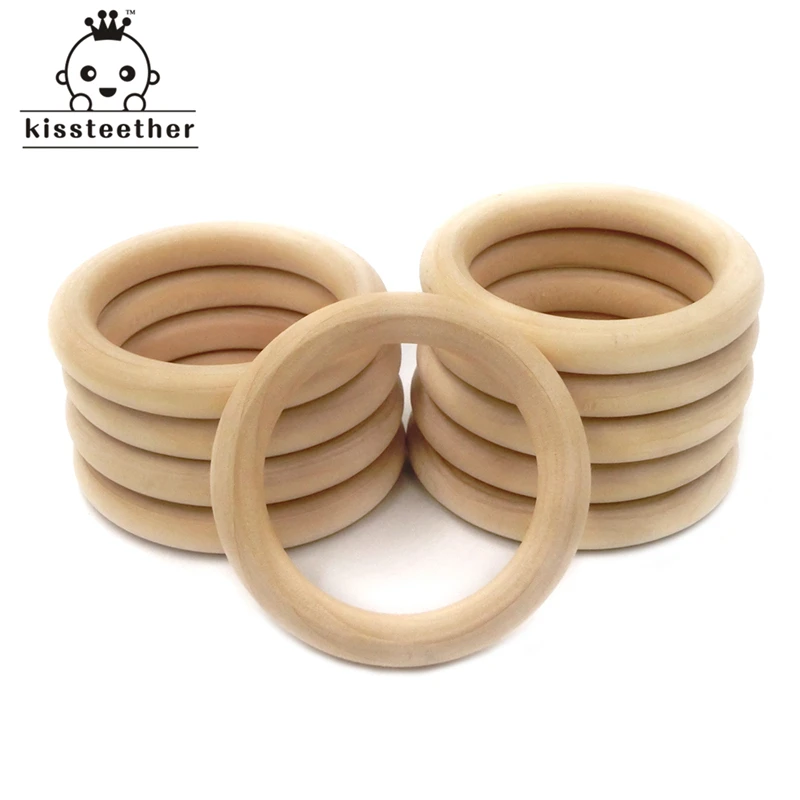 50mm(1.96'') Nature Wooden Ring Teether Montessori Baby Toy Organic Infant Teething  Accessories Necklace DIY  