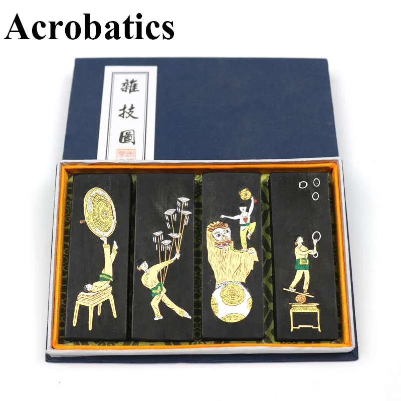 

4pcs/set Chinese ink stick set Traditional Solid inks Hui Mo Huishe Laohukaiwen sumi-e calligraphy inks Chinese Acrobatics