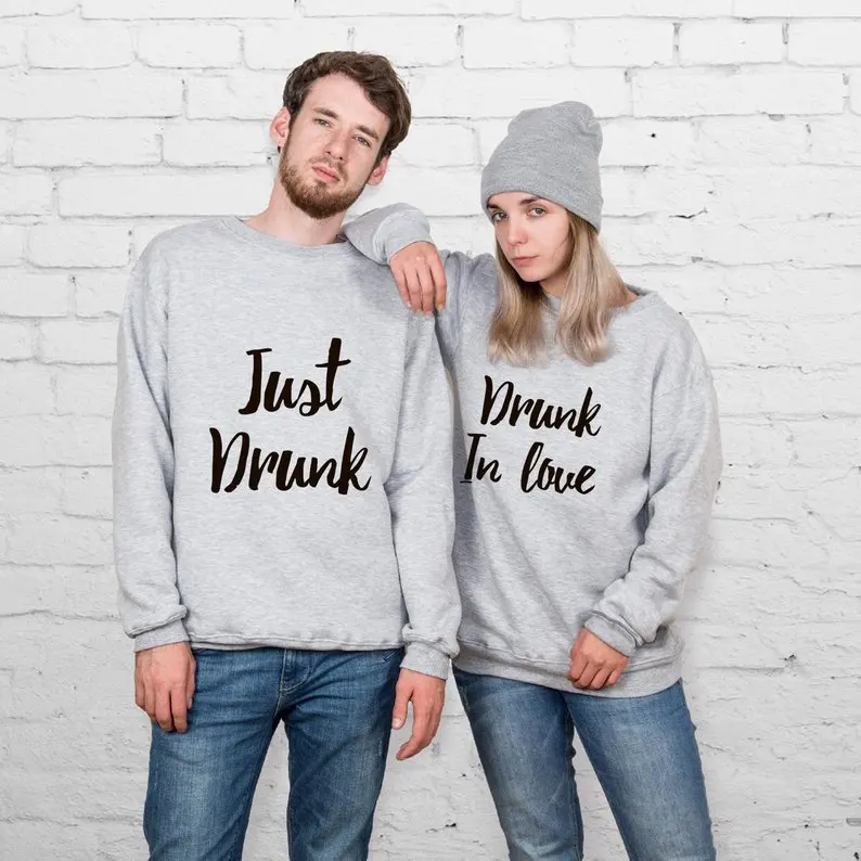 

Skuggnas Just Drunk In Love Matching Clothing Couple Sweatshirt Soulmate Pullovers Gift For Girlfriend Pastel Grunge Hoodie