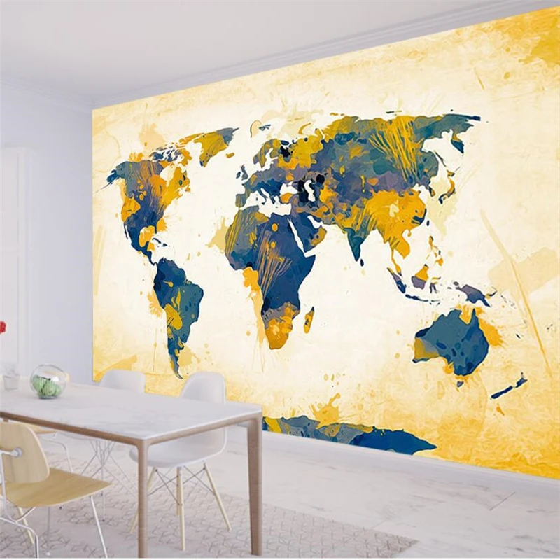 wellyu papel de parede Retro Fashion Doodle World Map Living Room Bedroom Wall Custom Large Mural Green Wallpaper