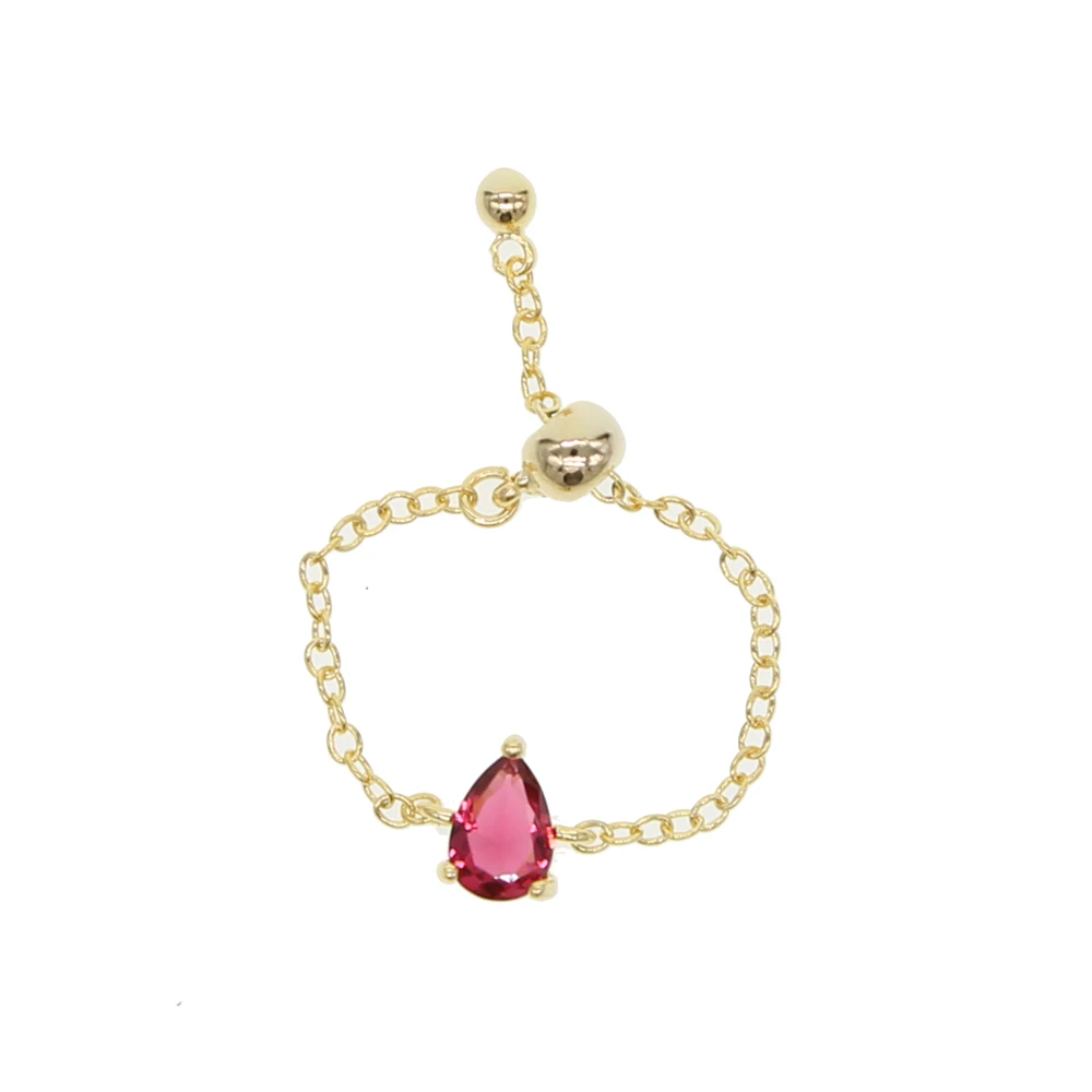 New Sale delicate single stone tear drop CZ BLACK RED WHITE Austria Crystal Ring 18KRGP gold Color Rings for Women Adjust ring