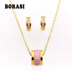 New Austrian Crystal Jewelry Set For Women Gold Color Round Style Necklaces & Pendants /Earrings Sets parure bijoux Femme