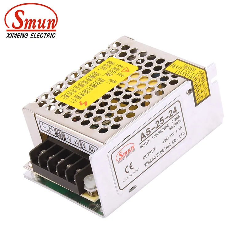 SMUN Model AS-25-24 84*57*37.5mm Mini Size 25W 24V 1.1A Economic Switching Mode Power Supply