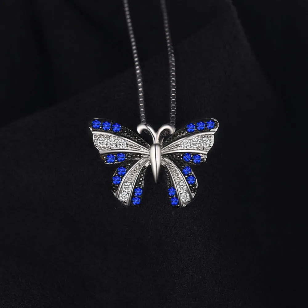 JewelryPalace Butterfly Created Blue Spinel 925 Sterling Silver Pendant Necklace for Woman Trendy Fine Gift No Chain New Arrival