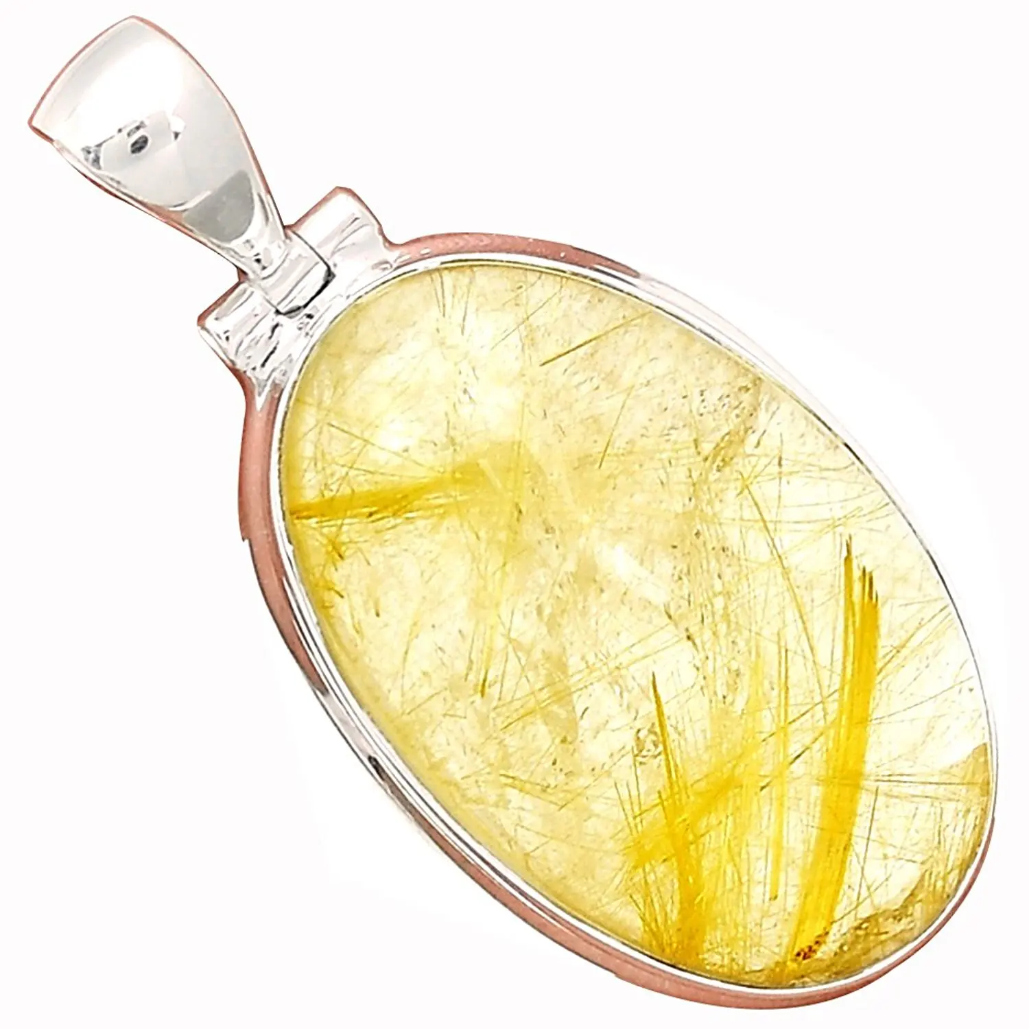 

Lovegem Genuine Golden Rutile Pendant 925 Sterling Silver, 42 mm, AP3199