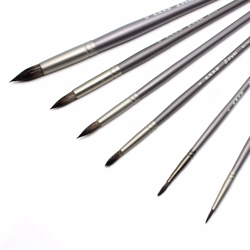 6 Pcs Artist\'s Paint Brush Gouache Brushes Hair Squirrel Round Brush for Watercolor Oil Acrylic Art School Supplies material6 Pc