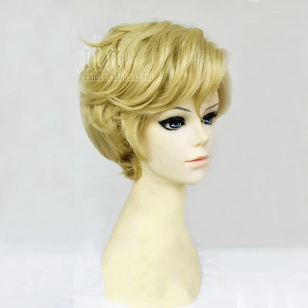 Sailor Uranus Tenoh Haruka Wigs Short Linen Blonde Heat Resistant Synthetic Hair Cosplay Wig + Cap