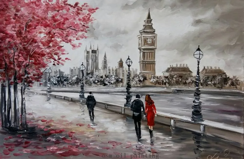 

Handmade High-quality Modern Wall Art Streetscape Palette Knife Oil Painting On Canvas Handicraft Black and White Style Decor