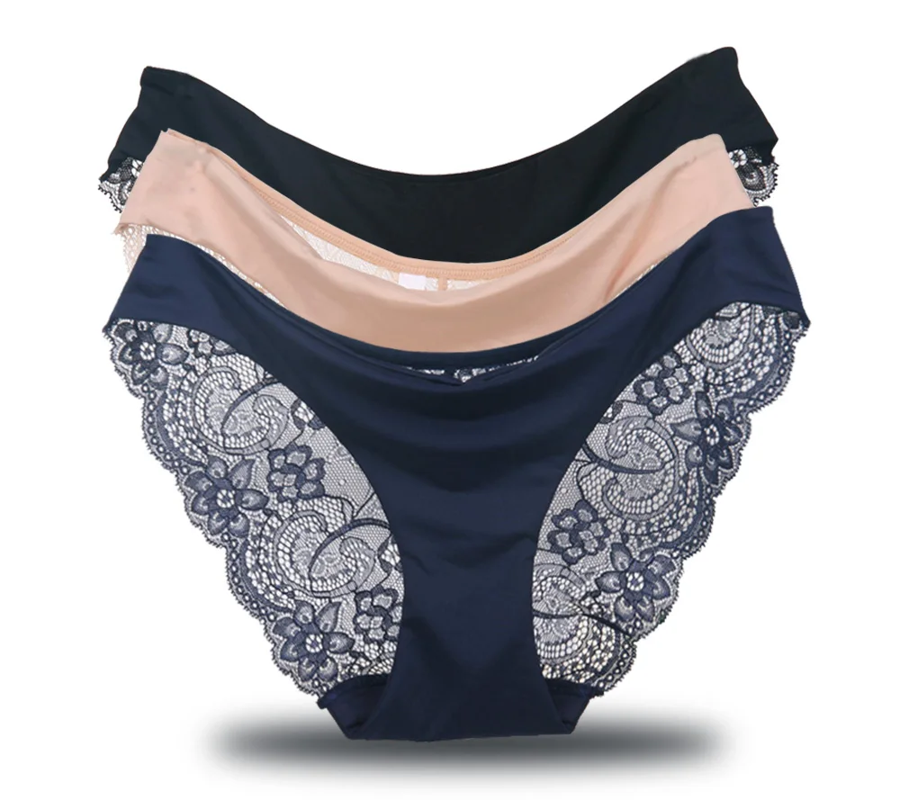 

3PCS/Lot Women's Sexy Lace Panties Ladies Seamless low-Rise Cotton Panty Ultra-Thin Transparent Floral Briefs New Hot