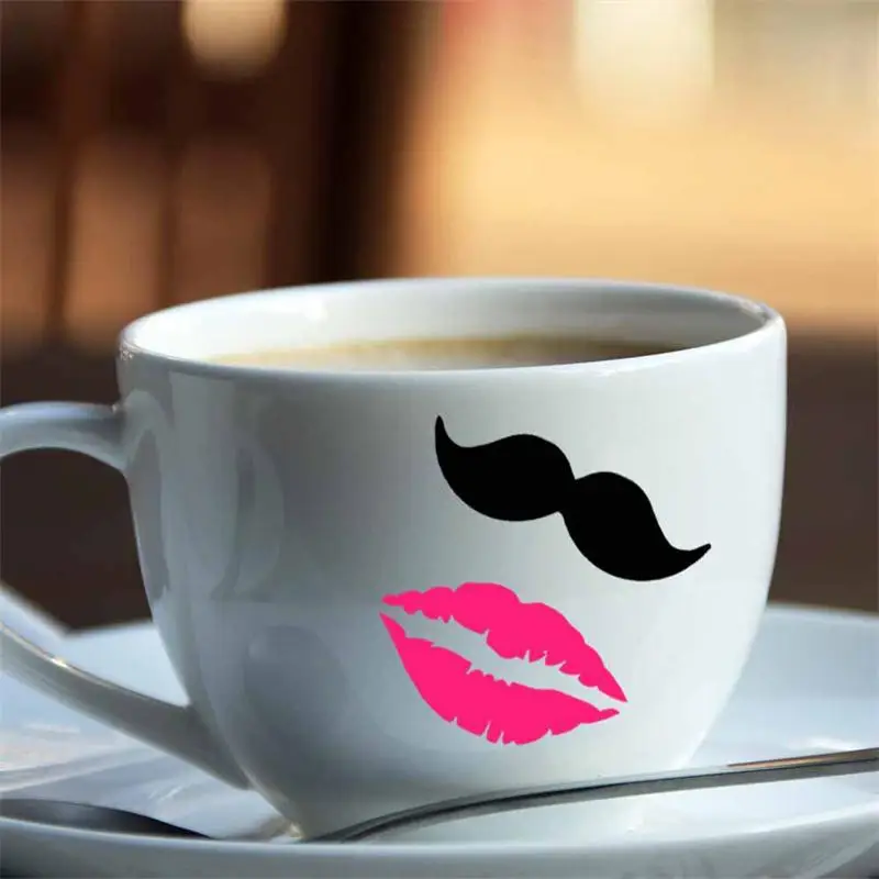 cute 20 pieces Black Beard Hot Pink Lips wall sticker home switch cups computer phone decoration stickers