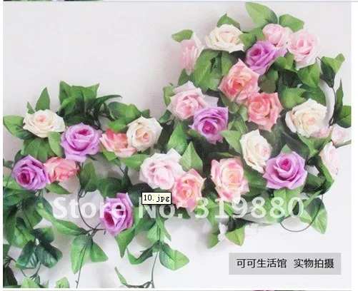 Free shipping Simulation flowers rose wedding celebrates9head decorative flower rattan