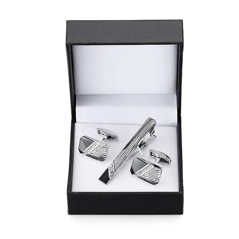 DY Brand new high-end black square gift box Sax boat anchor luxurious crystal tie clip cufflink box set men wedding gift