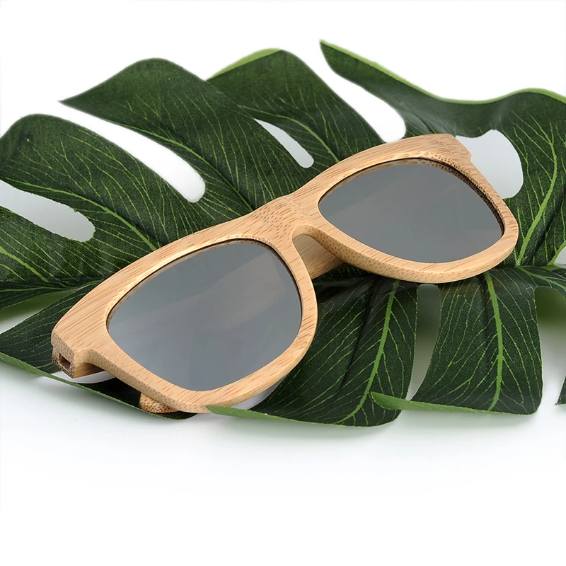 BOBO BIRD Okulary Bamboo Sunglasses With Silver Polarized Lens Men Women Glasses Pattern Engraved