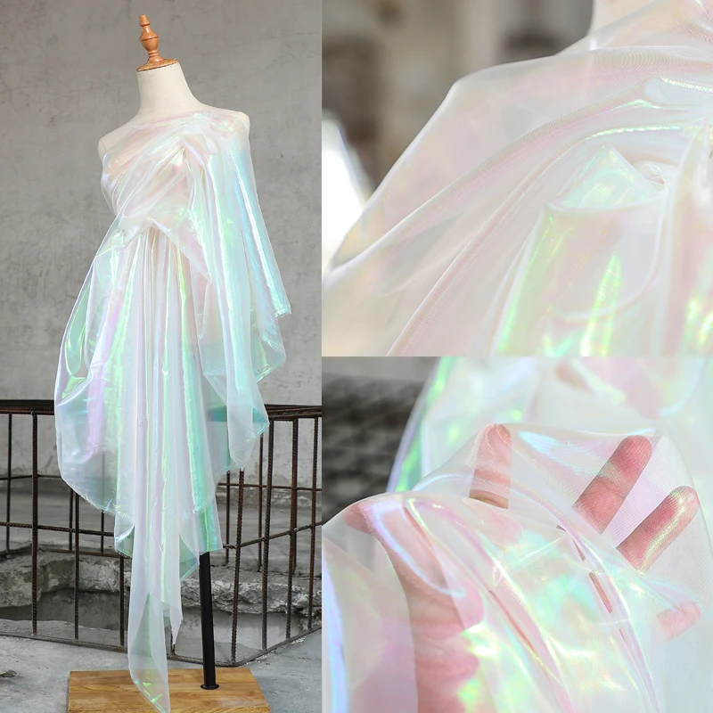 

Laser Symphony Colorful Organza Dress Wedding Mesh Gradient Perspective Fabric for Home Decor