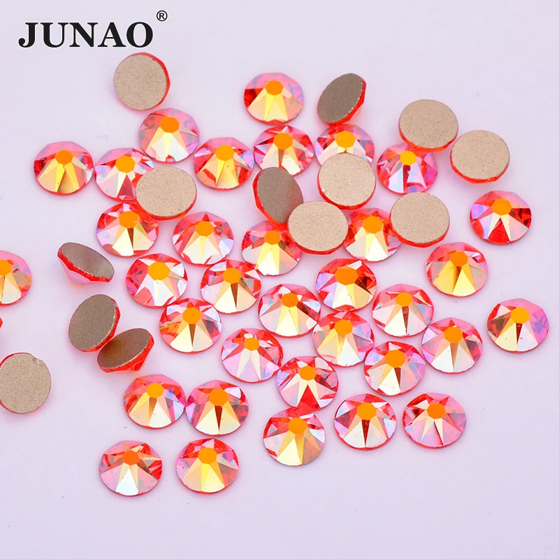 JUNAO 8 Big+8 Small Facet Shiny SS20 Red AB Glass Rhinestone Stone Round Nail Art Decorations Flatback Strass Crystal for Crafts