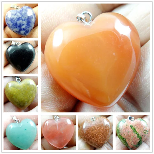 natural stone Quartz crystal Turquoises aventurine tiger eye 25mm Heart Charm Pendant for diy Jewelry making necklace Accessorie