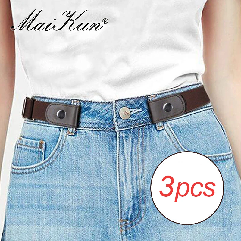 3PCS Combination Sale Maikun Unisex Buckle Free Belt Elastic Canvas Belts for Women Men Waist Belt for Jeans Pants Dresses