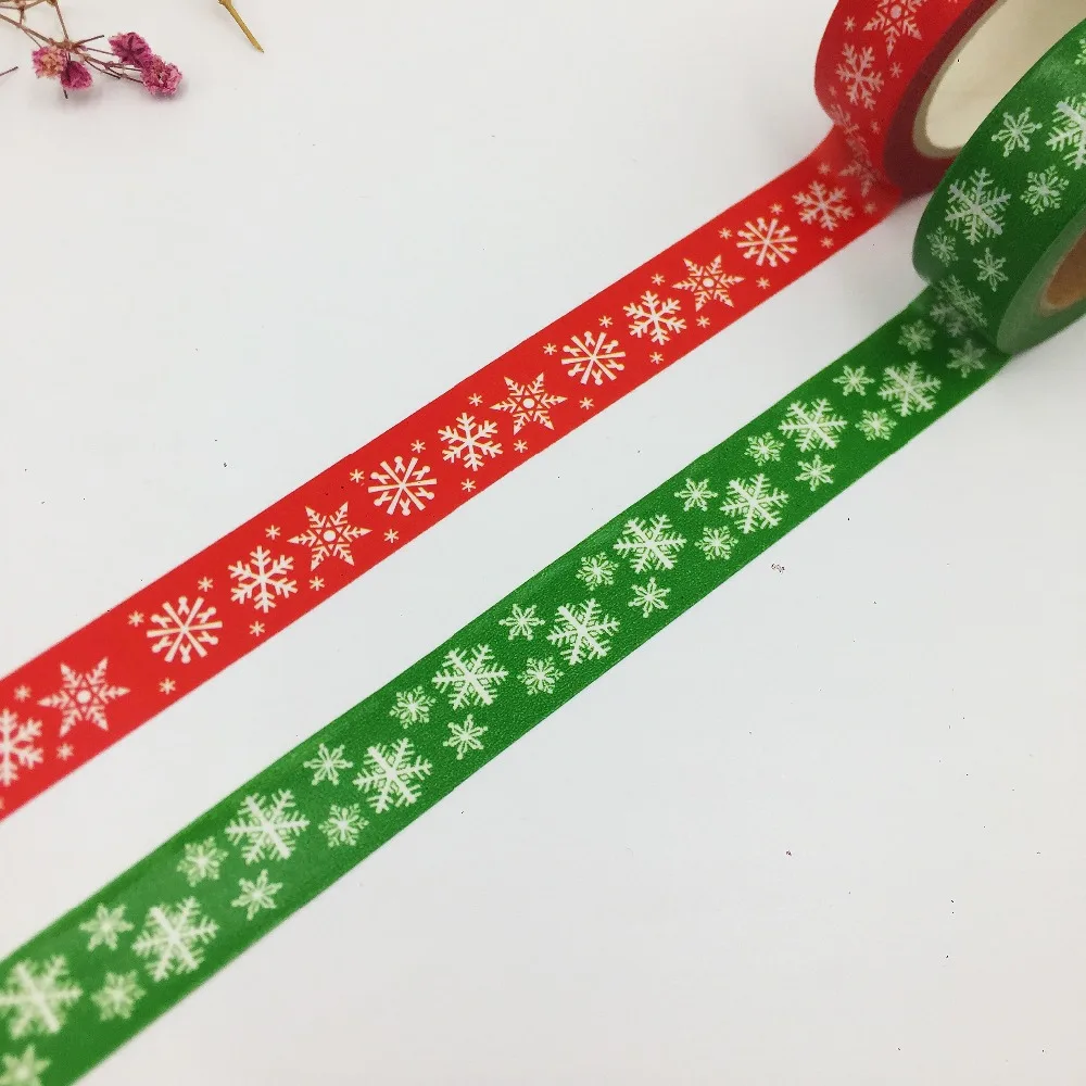 

Free Shipping 2 ROLLS Beautiful washi paper tape/15mm*10m*2 rolls Red and Green Snowflake masking japan washi tape