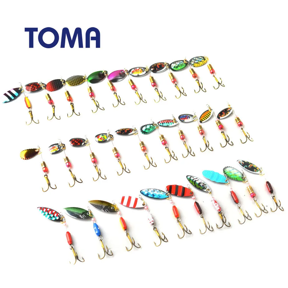 TOMA Hot 30pcs/lot Spinners Fishing Lure Kits Mixed color/Size/Weight Metal Spoon Lures Hard Spinnerbait Fishing Tackle