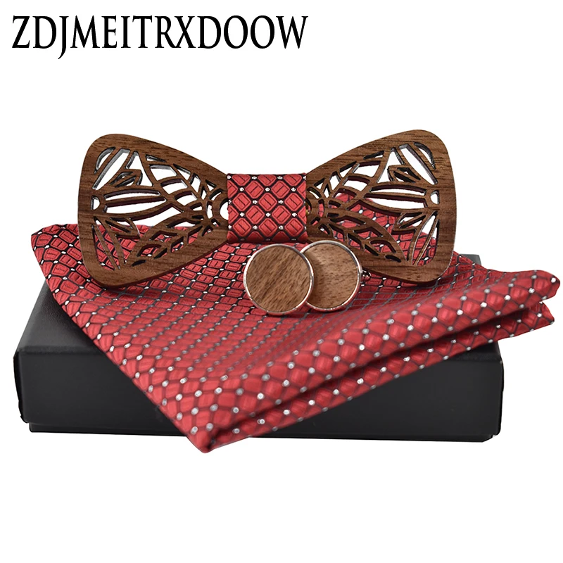 ZDJMEITRXDOOW wooden bow  Tie set and Handkerchief Bowtie Necktie Cravate Homme Noeud Papillon Man Corbatas Hombre Pajarita