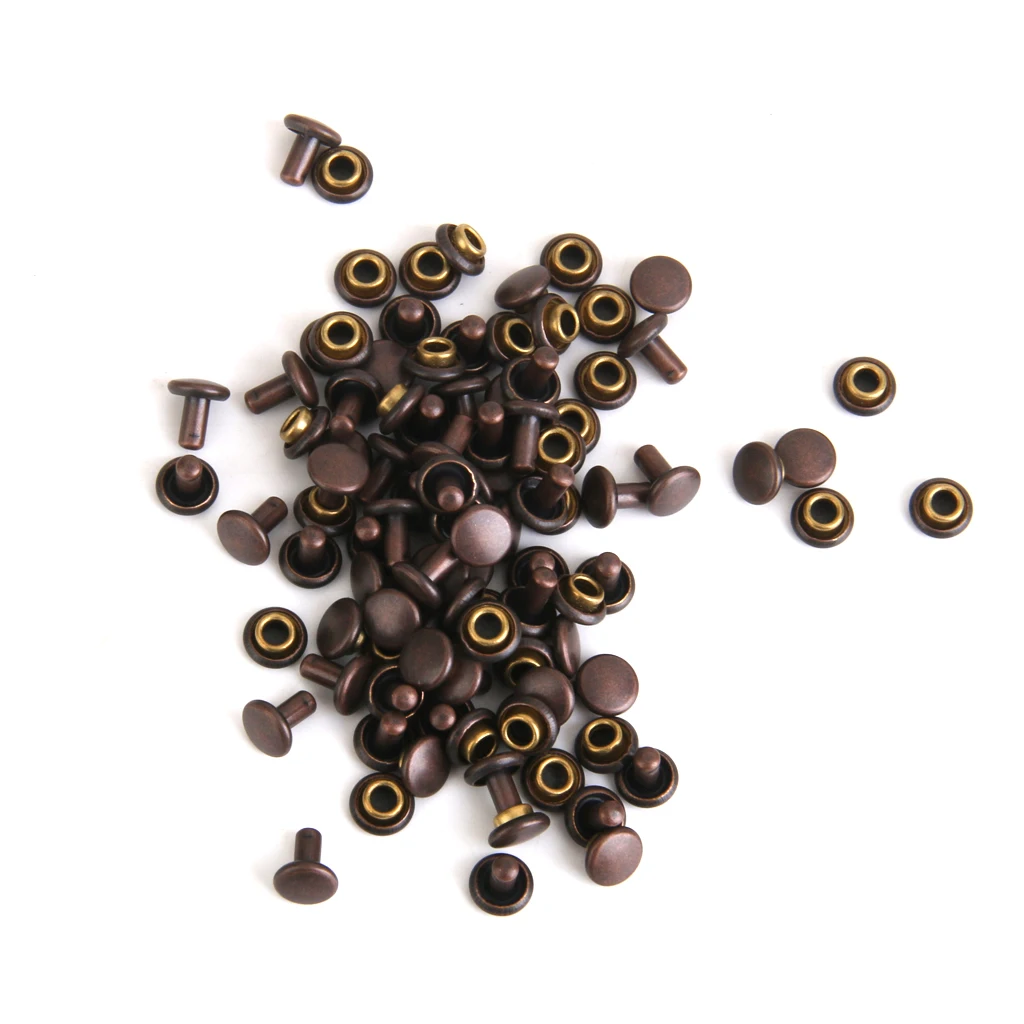 New Hot DIY Jeans Copper Dual Head Craft Rivets 6 x 7mm Pack of 50Pcs Brass Rock Band Clothes Toys Garments Sewing Accessor Gift