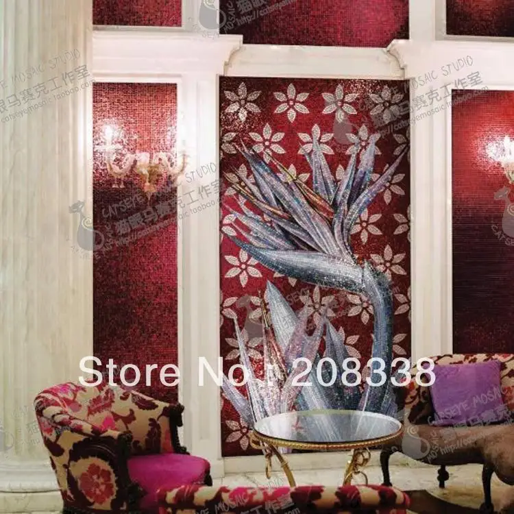 

Elegant Flower Decorative Hand Made Glass Mosaic Tile Modern Art Wall Mural